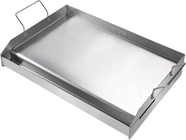 23.5&#034;x16&#034; Flat Top Griddle Stainless Steel BBQ Gas Grill 2 Burners Silver