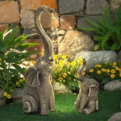 IVCOOLE Elephant Garden Statues with LED Solar Lights (Set of 2)