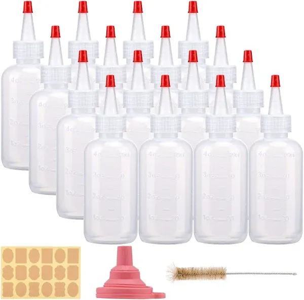 CUCUMI 16pcs 4oz Plastic Squeeze Bottles, with Red Tip Caps and Measurement, ...