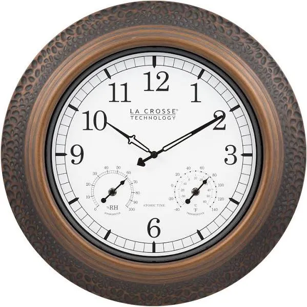 La Crosse Technology Wall Clock 21&#034; x 21&#034; Indoor/Outdoor Metal Atomic Bronze