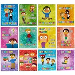 Class Rules Posters for Preschool, Teacher Classroom Supplies (12 Pack)