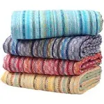 Cacala Extra Large Hand loomed Turkish Bath Towels Set of 4, 100% Cotton Quick-Drying and Lightweight Perfect for Travel, Camping, Gym and Beach (4 Pieces, Multi)