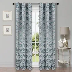 Superior Blackout Curtains, Room Darkening Window Accent for Bedroom, Sun Blocking, Thermal, Modern Bohemian Curtains, Leaves Collection, Set of 2 Panels, Rod Pocket - 52 in x 84 in, Teal