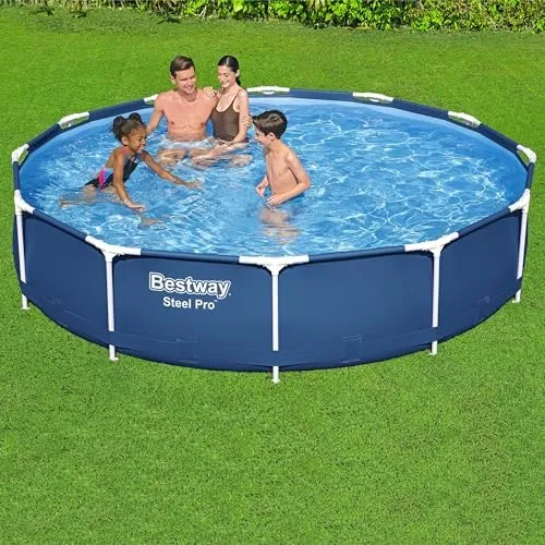 Bestway Steel Pro 12 feet x 30 inches Round Above Ground 1,710 Gallon Pool Set with DuraPlus Liner, 530 Gallon Pool Filter, and Repair Patch