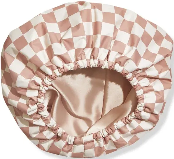 Kitsch - Satin Lined Flexi Shower Cap - Terracotta Checker