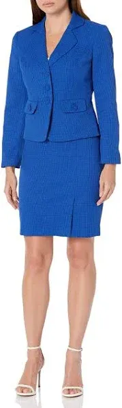 Le Suit Women's Check Three-Button Jacket & Skirt Suit