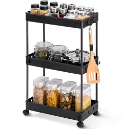  3 Tier Utility Rolling Storage Cart,Mobile Slide Out Storage Wide-3-Tier Black