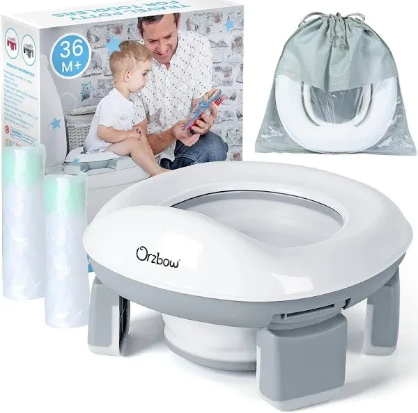 Orzbow Portable Potty Training Toilet for Boys and Girls with Storage Bag - Foldable Travel Potty Chair, Toddler Potty Seat for Indoor and Outdoor, Easy to Clean, Includes Free 40pcs Travel Bags, Blue