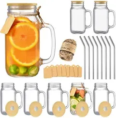 TANGLONG 24 oz Mason Jar Cups with Lids and Straws (Set of 8)