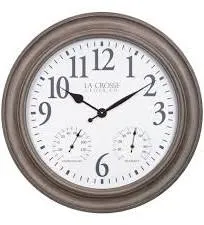 La Crosse Clock Analog Quartz Clock Round Indoor/Outdoor w/ Temp + Humidity