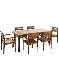 GDF Studio Seifer Outdoor Acacia Wood 7 Piece Dining Set, Teak and Rustic Metal