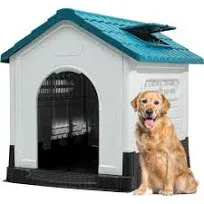 YITAHOME 41.3'' Folding Large Dog House Outdoor Plastic Doghouse with Adjustable Skylight and Elevated Base Water Resistant Pet House for Small, Medium, and Large Dogs (41.3''L*34.6''W*39''H)