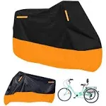 Foxtell Premium Adult Tricycle Cover, Fit All 3-Wheel Bike or Motorcycles Outdoor and Indoor Storage, 104" L x 43.3" W x 49" H (Black & Orange)