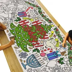 Tiny Expressions Giant Coloring Poster for Kids - Happy Holidays | Rolled, No Creases 30" x 72" Coloring Table Cloth for Kids Activity | Christmas Activities for Kids