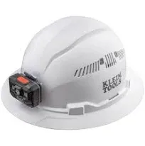 Klein Tools 60407RL Vented Full Brim Hard Hat with Rechargeable Headlamp - White