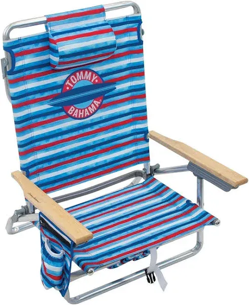 Tommy Bahama 5-Position Classic Lay Flat Backpack Beach Chair with Cooler and Cup Holder, Portable Folding Beach Chair for Tanning, Pineapple Stripe