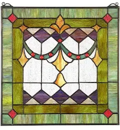 Design Toscano Victorian Swag Tiffany-Style Stained Glass Window, Olive Green Swag