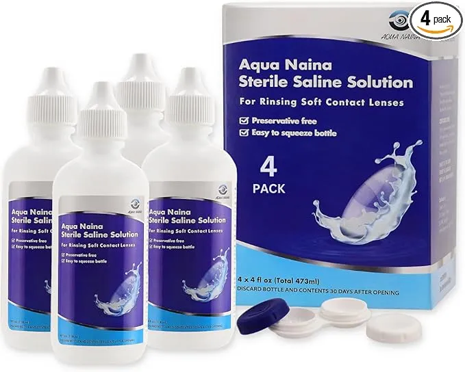 Aqua Naina Sterile Saline Solution Preservative Free for Rinsing Soft and Hard Contact Lenses Unisol 4 Replacement Pack of 4 4X 4Fl Oz