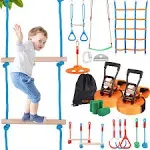 VEVOR 2 x 50 ft. Ninja Warrior Obstacle Course for Kids Weatherproof Slacklines, Monkey Line, Outdoor Playset Equipment, Backyard Toys Training