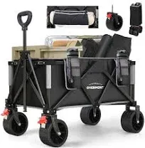 Overmont Collapsible Wagon Cart with Wheels - All-Terrain 3.2in Wide Wheels - Foldable 150L Large Capacity with Side Pockets for Camping Sports