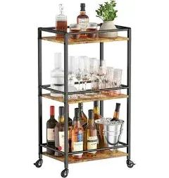 Lifewit Bar Cart for The Home, 3 Tier Small Rolling Wine Cart, Drink Serving Cart with Lockable Wheels, Mini Liquor Utility Cart for Kitchen Dining Living Room, 17" x 11.8" x 32.1", Rustic Brown