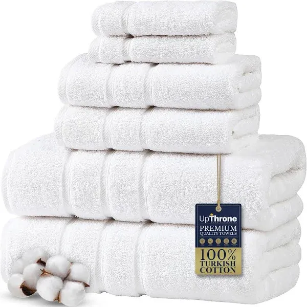 Luxury 6-Piece 100% Cotton White Turkish Bath Towel Set - Plush, Absorbent, and Thick