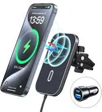 for MagSafe Car Mount Charger, Magnetic Wireless Charger for Car Vent/Dashboard, [Upgraded Magnet] 360° Rotation iPhone Car Charger Compatible with iPhone 16/15/14/13/12 Series, 𝗡𝗢 𝗔𝗱𝗮𝗽𝘁𝗲𝗿