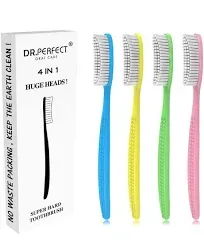 DR PEFECT Extra Hard & Firm Toothbrush BPA Free Large Long Head Whitening Teeth Pack of 4