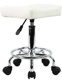 KKTONER Square Rolling Stool PU Leather Height Adjustable Swivel Massage SPA Salon Stools Task Chair with Footrest