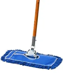 Commercial Dust Mop & Floor Sweeper, 24 in. Dust Mop for Hardwood Floors, Reusable Dust Mop Head, Wooden Broom Handle, Industrial Dry Mop for Floor Cleaning and Janitorial Supplies, Blue