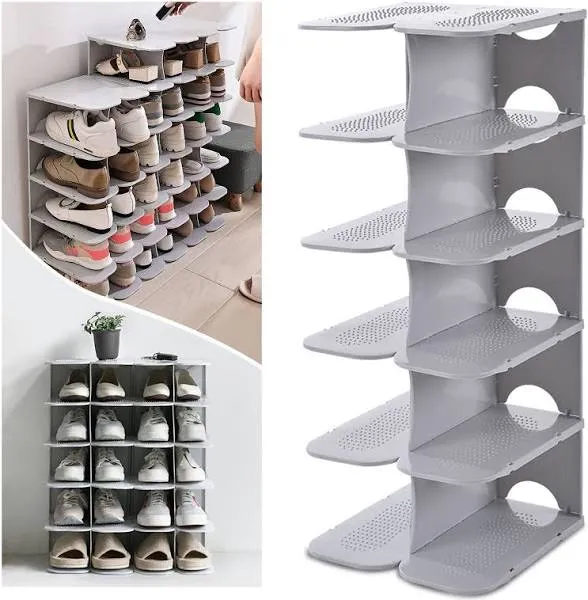 Shoe Slots Organizer, Adjustable Rack,Better Stability 6 Layer, Grey 