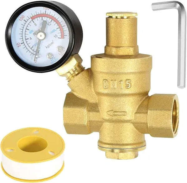 1/2 inch Adjustable Water Pressure Regulator with Gauge