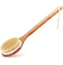 Shower Brush With Natural Bristle Long Bamboo Handle Bath Body Brush For Wet Or 