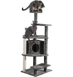 Furhaven 59.8" Tall Cat Tree for Indoor Cats, Ft. Sisal Scratching Posts, Condo, & Toys - Tiger Tough Platform House Interactive Playground Tower - Gray, One Size