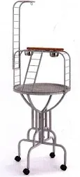 Elegant and Durable Wrought Iron Parrot Bird Play Perch Sturdy 4-Leg Rolling Stand Perch Gym Ground with No Rust Stainless Steel Tray and Feed Cups Toy Hook