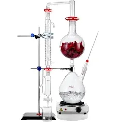 VEVOR Essential Oil Distillation Kit 2000ml Distillation Apparatus 3.3 Boro Lab Glassware Distillation Kit with 1000W Heating Plate and 24 40 Joint