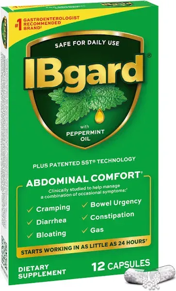 IBgard Gut Health Supplement, Peppermint Oil Capsules for Abdominal Comfort, 12 Capsules (Packaging May Vary)