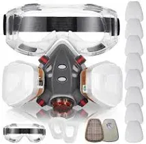 Respirator Mask with Filters - Reusable Half Face Cover with Safety Glasses Professional Breathing Protection Against Gas/Organic