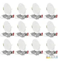 NUWATT 12 Pack, 4 Inch Ultra-Thin LED Recessed Lighting, 5CCT 2700K/3000K/3500K/4000K/5000K Selectable, 630LM, 9W, IC Rated, Dimmable Slim Panel Light, White Trim Canless Wafer with Junction Box, ETL