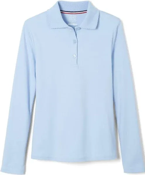 French Toast Girls Long Sleeve Interlock Polo with Picot Collar