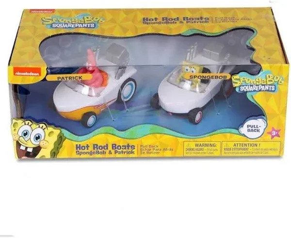 Sponge Bob &amp; Patrick Squareplants Hot Rod Boats Pull Back Action Nickelodeon