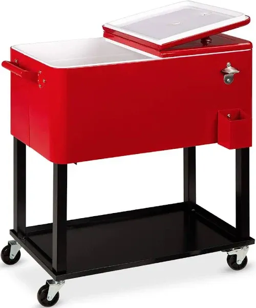 Portable Rolling Cooler Cart w/ Bottle Opener, Catch Tray - 80qt