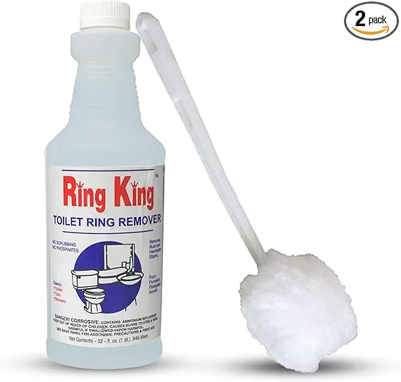 Amazon Brand – 32oz Ring King Toilet Bowl Cleaner With 13” Long Toilet Bowl Mop Applicator | Heavy Duty Toilet Bowl Cleaner For Hard Water Stain On Toilet Tubs and Showers.