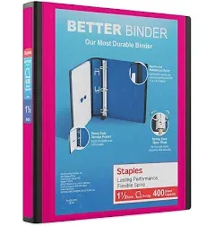 Staples Better Heavy Duty 1 1/2&#034; 3 D Ring Binder Coral 55869 400 pg Kent 11.7x11