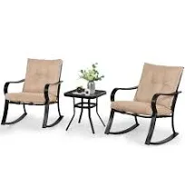 SOL Aura 3-Piece Outdoor Rocking Chairs Bistro Set