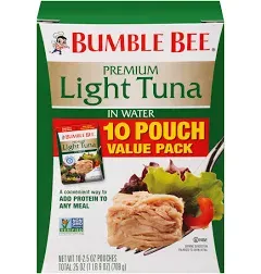 Bumble Bee Light Tuna Pouch in Water, 2.5 oz Pouch - Ready to Eat Tuna Fish, Hig