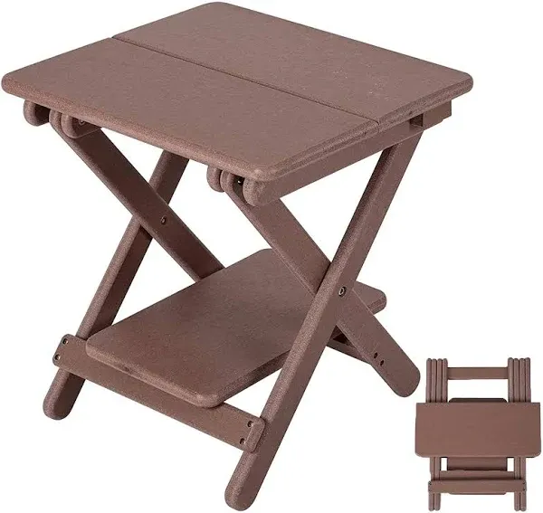 nalone Outdoor Folding Side Table 15.7" Adirondack Side Table HDPE Plastic Double End Table Camping Table Small Square Table for Patio, Picnic, Porch, Deck (Brown)