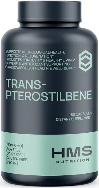 Potent Trans-Pterostilbene - 200mg, 180 Vegan Capsules - Antioxidant Supplement - Gluten, Soy & Dairy Free