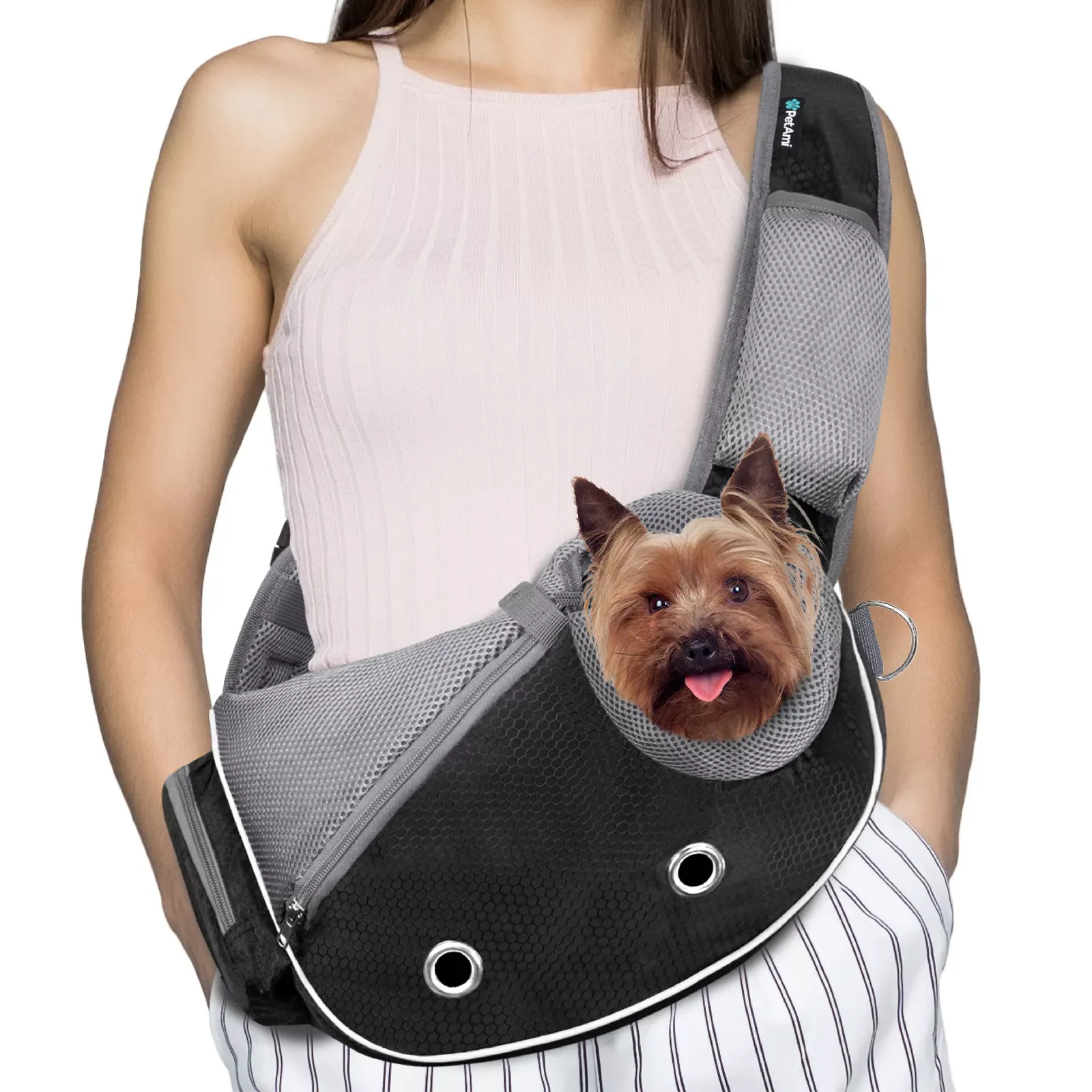 PetAmi Dog Sling Carrier for Small Dogs, Puppy Carrier Sling Purse, Dog Bags for Traveling, Carrying Bag to Wear Medium Cat, Adjustable Crossbody Pet