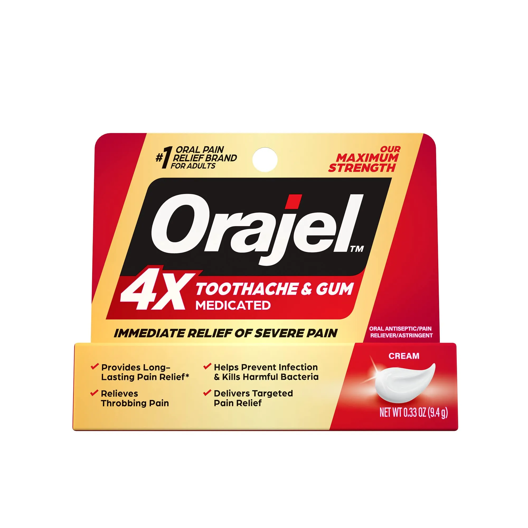 Orajel 4X Cream Toothache Gum Severe Pain